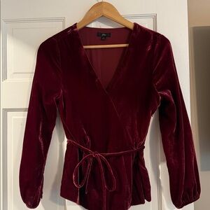 J. Crew Deep Red Velvet Wrap Blouse